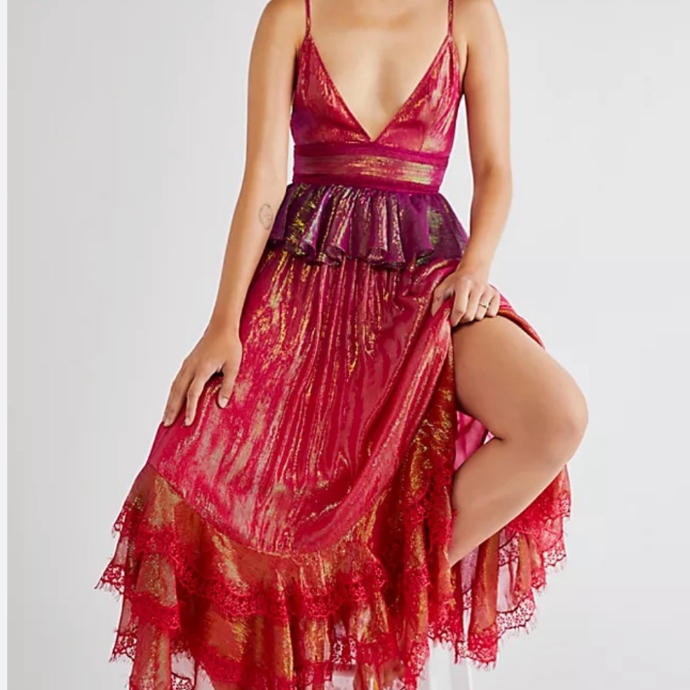 Free People x Rococo Sand Emi Long Dress in Lake Red M NWOT $495 15”p2p